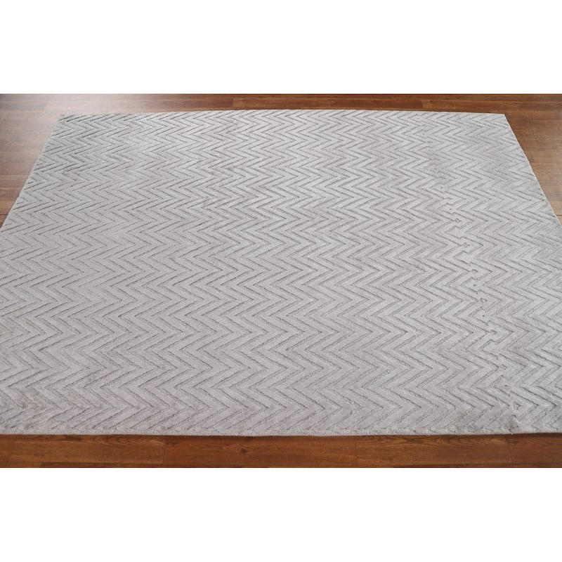 Chevron Gabbeh Contemporary Area Rug Hand-knotted Gray Carpet - 5'3" x 7'7"