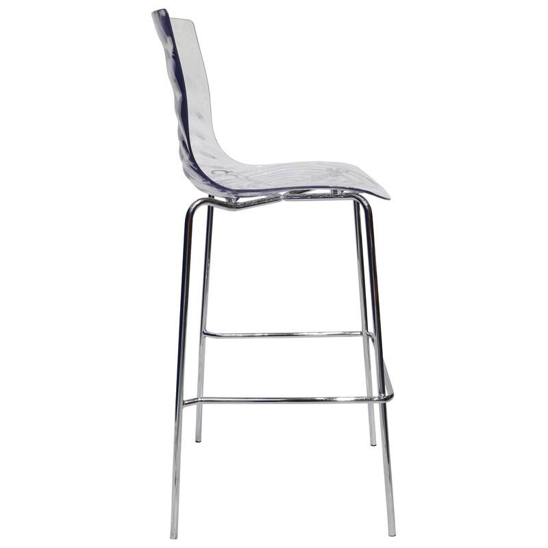 Astor Modern Plastic Bar Stool Chrome Steel Base Counter Stool with Ripple Swirl Seat Design and Footrest