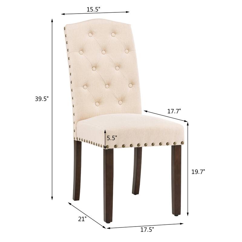 Fabric Upholstered Tufted High Back Dining Chairs with Nailhead Trim