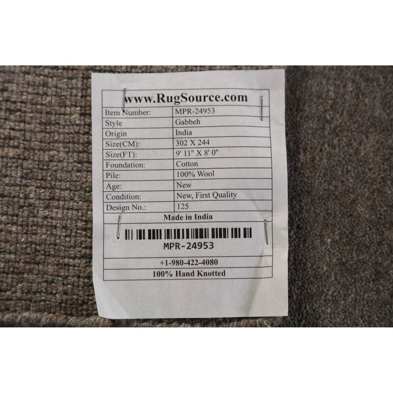 Tribal Gabbeh Area Rug Hand-Knotted Grey Wool Carpet - 8'0" x 9'11"