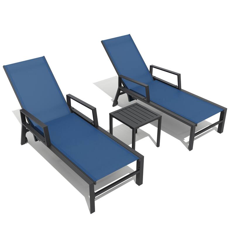Outdoor Aluminum Patio Lounge Chair Set Side Table and Chaise Lounges with Wheels