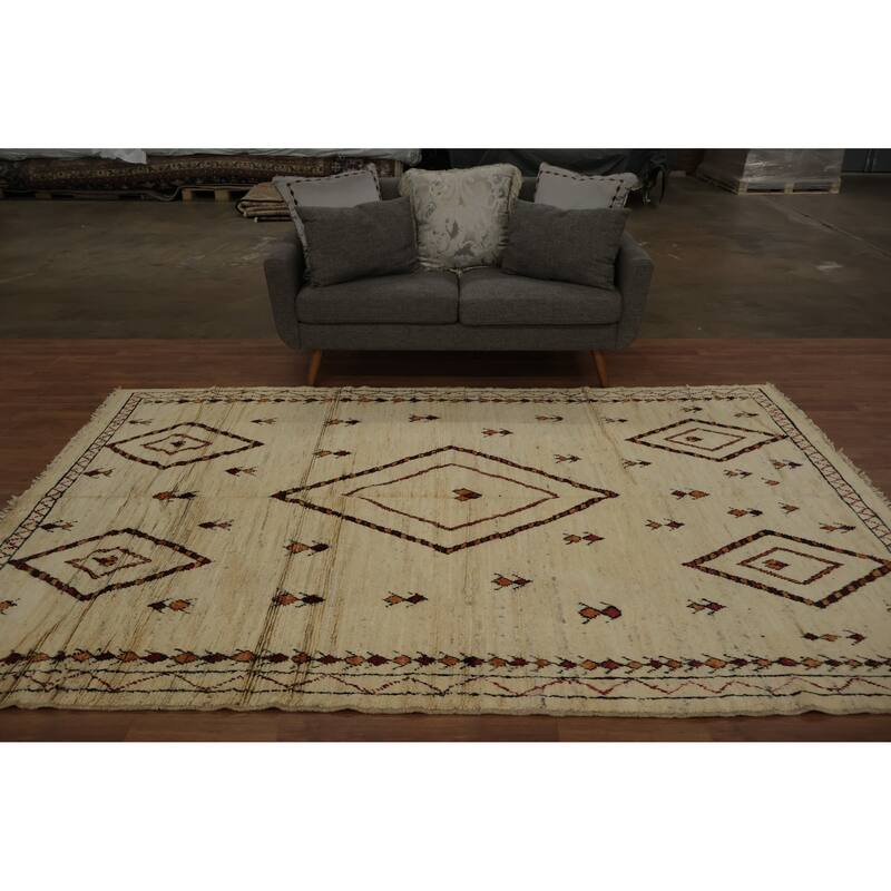 Hand Knotted Oriental 100% Wool Carpet Modern Tribal Beige & Ivories Moroccan Area Rug - 10' 0'' X 6' 4''