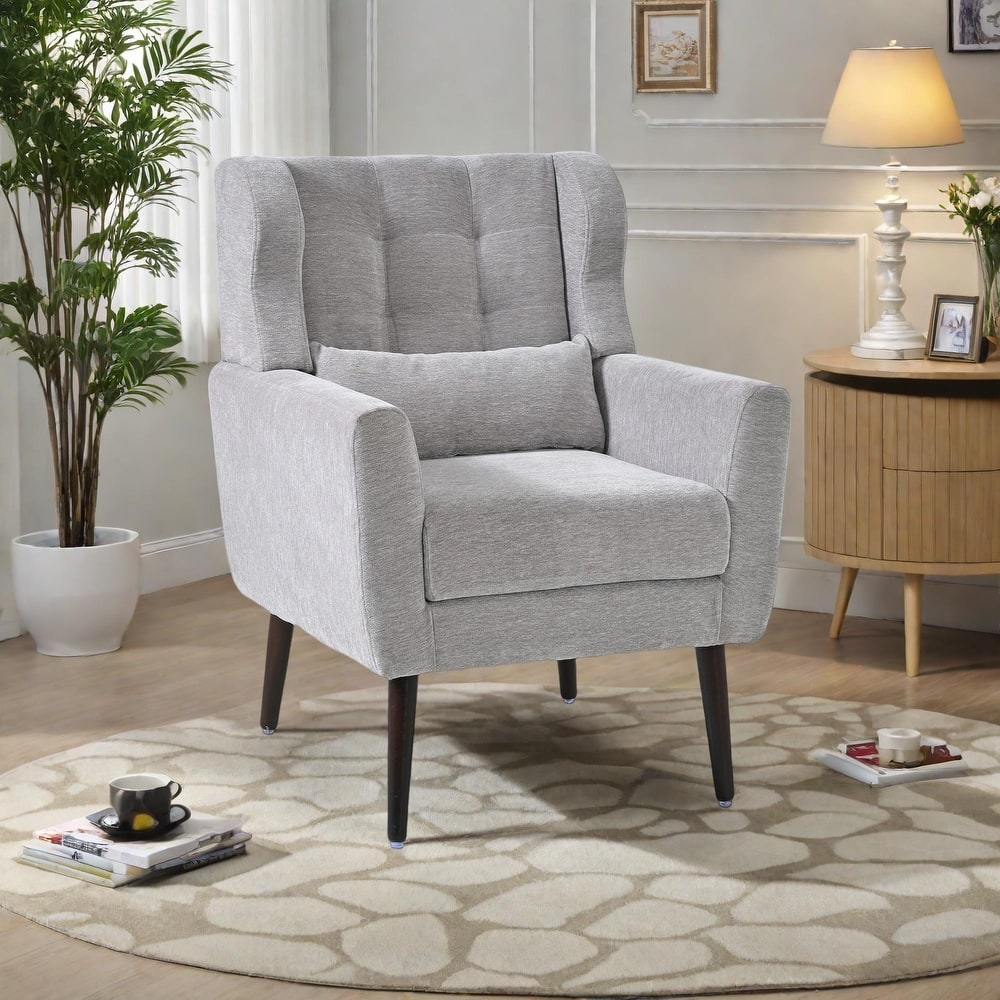 Chenille Modern Accent Chair with Wooden Legs and Mid-Century Lounge Chair (275lb Capacity)