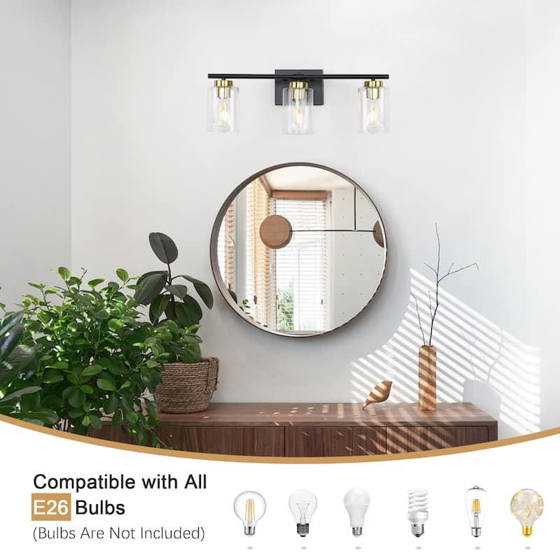 22.83 in. 3-Light Modern Wall Sconce Bathroom Vanity Light with Glass Shade