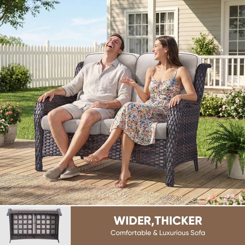 Pocassy Outdoor 2 Person Sofa Patio Loveseat with Comfy Cushions