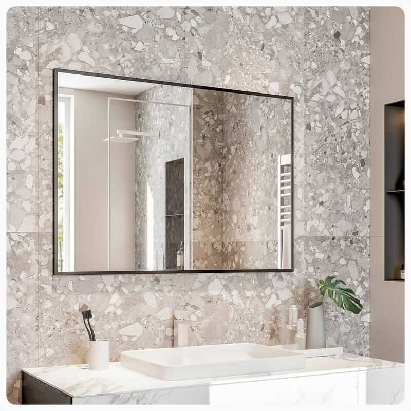 Eviva Black 42" x 30" Rectangular Black Metal Framed Mirror