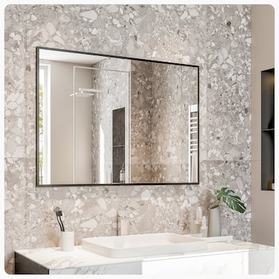 Eviva Black 42" x 30" Rectangular Black Metal Framed Mirror