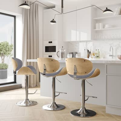 WYNDENHALL Avondale Mid Century Modern Bentwood Adjustable Swivel Bar Stool