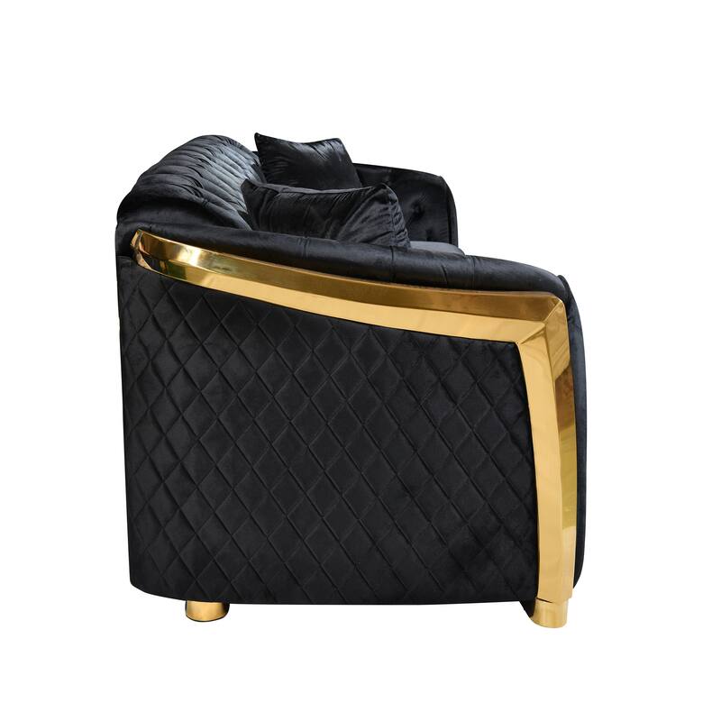 High-End European Design Velvet Chesterfield Sofa with Gold Stainless Steel Legs - 3-Seat Couch