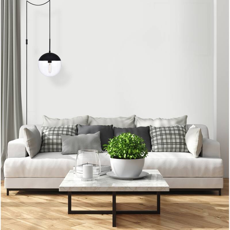 Elian 1-Light Plug in Pendant with Frosted White Shade - Black - 10" Diameter