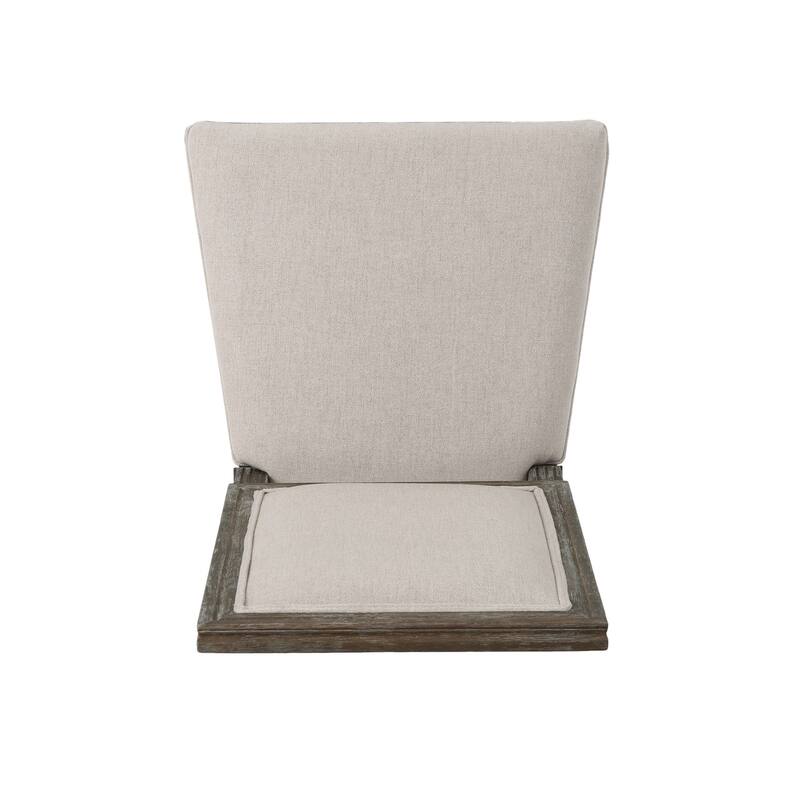 Traditional Style Dining Chairs with Weathered Wood Finish and Fabric Upholstered Seat, for Dining Rooms, Set of 2