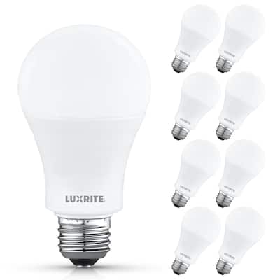 Luxrite A19 LED Light Bulb 12.5W=100W 5000K 1500LM Non-Dimmable E26 Damp Rated ETL Listed 8 Pack - Bright White