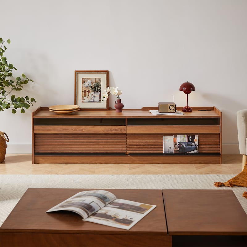 LED TV Stand for TVs up to 80" Wood TV Console with 4 Storage Drawer Media Console Table with Built-in Charging Ports