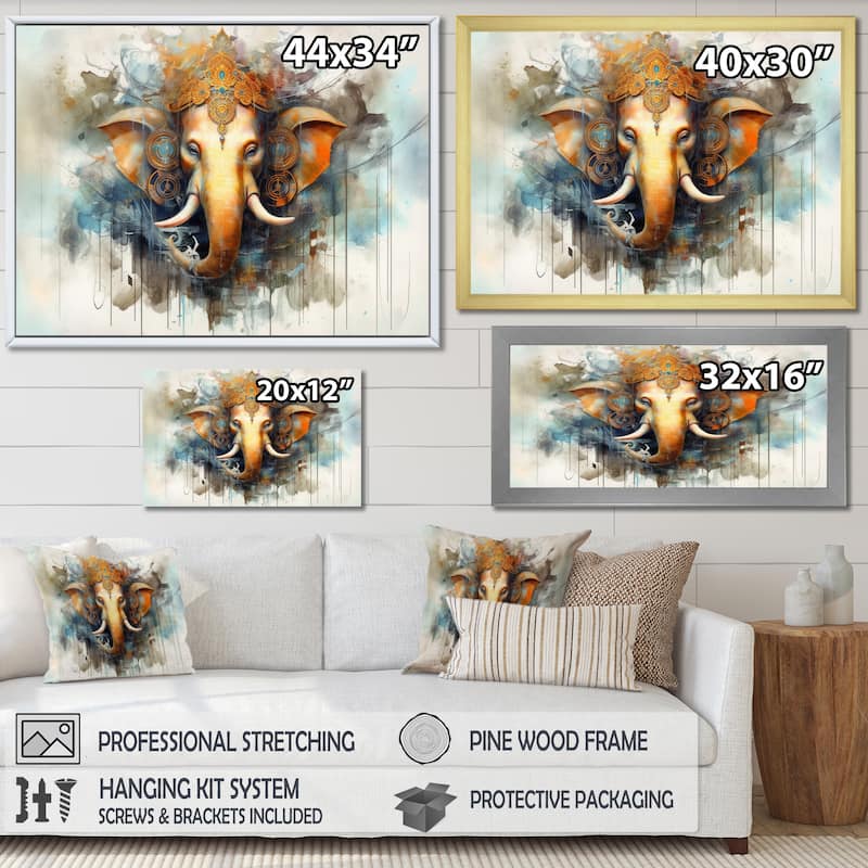 Designart "Vibrant Hinduisim Elephant I" Hinduisim Framed Canvas Print
