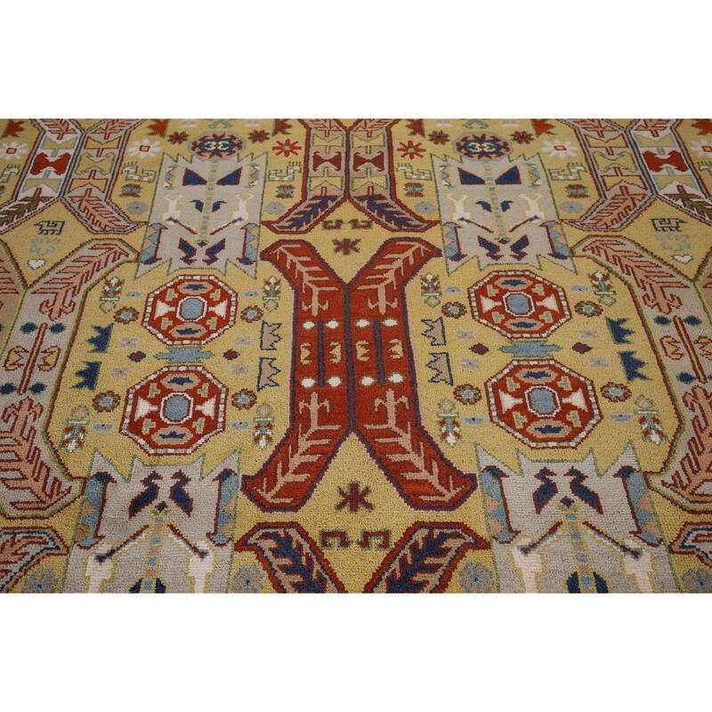 All-Over Geometric Kazak Oriental Area Rug Hand-Knotted Wool Carpet - 7'11"x 9'9"