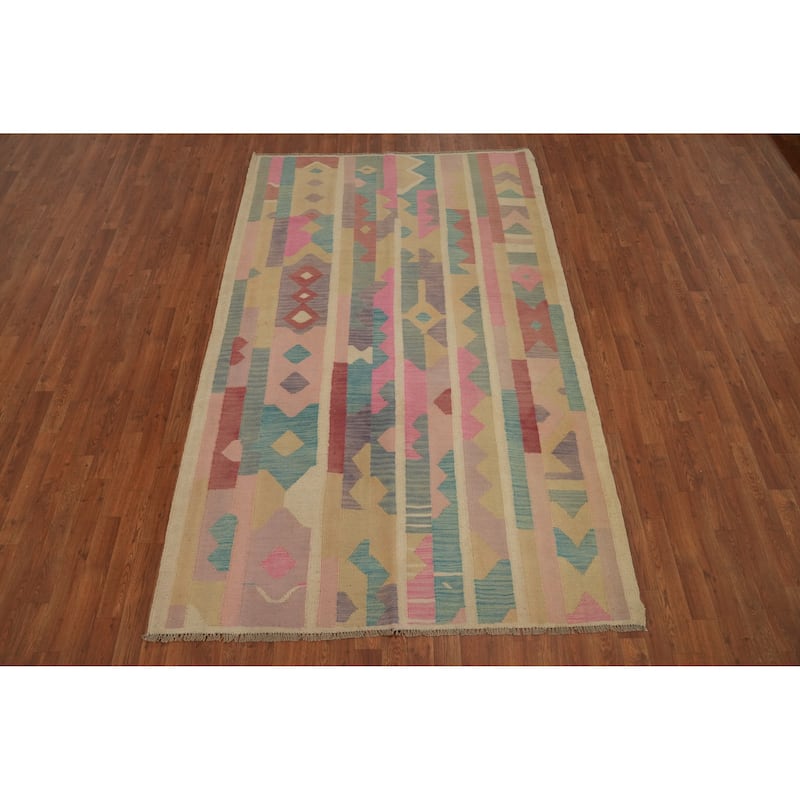 Hand Woven Southwestern Wool Multi-Colored Geometric Area Rug - 8' 3'' X 5' 2''