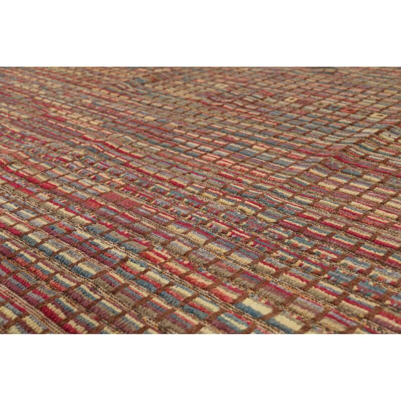 All-Over Checkered Moroccan Modern Area Rug Hand-Knotted Wool Carpet - 7'10"x 10'2"