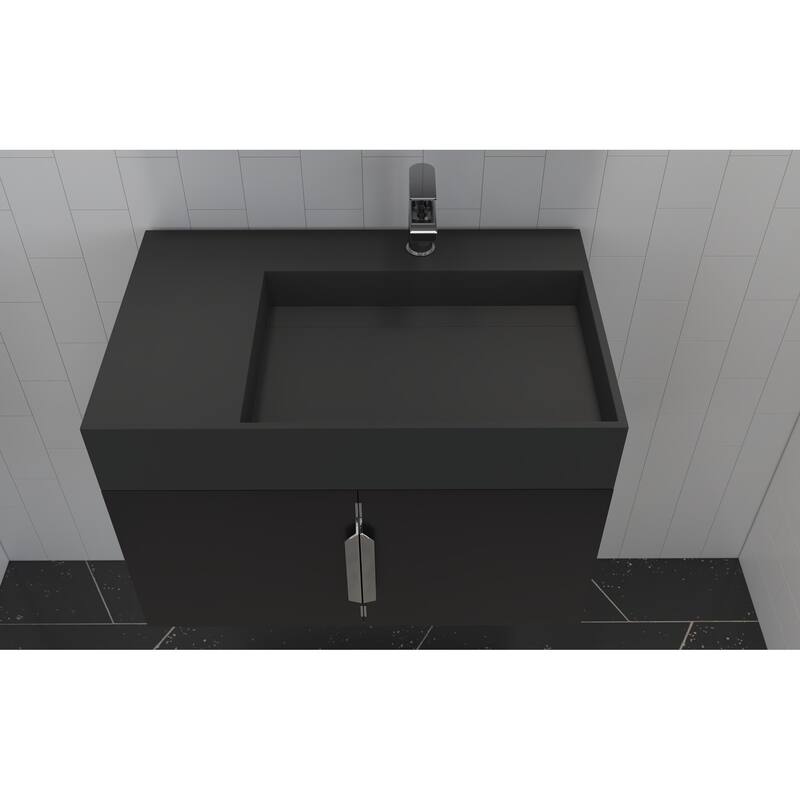 Amazon 30" Wall Mounted Bathroom Right Basin Vanity Set w/ Black Top