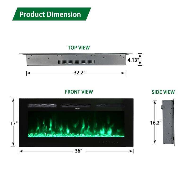 LED Recessed Wall-Mounted Electric Fireplace