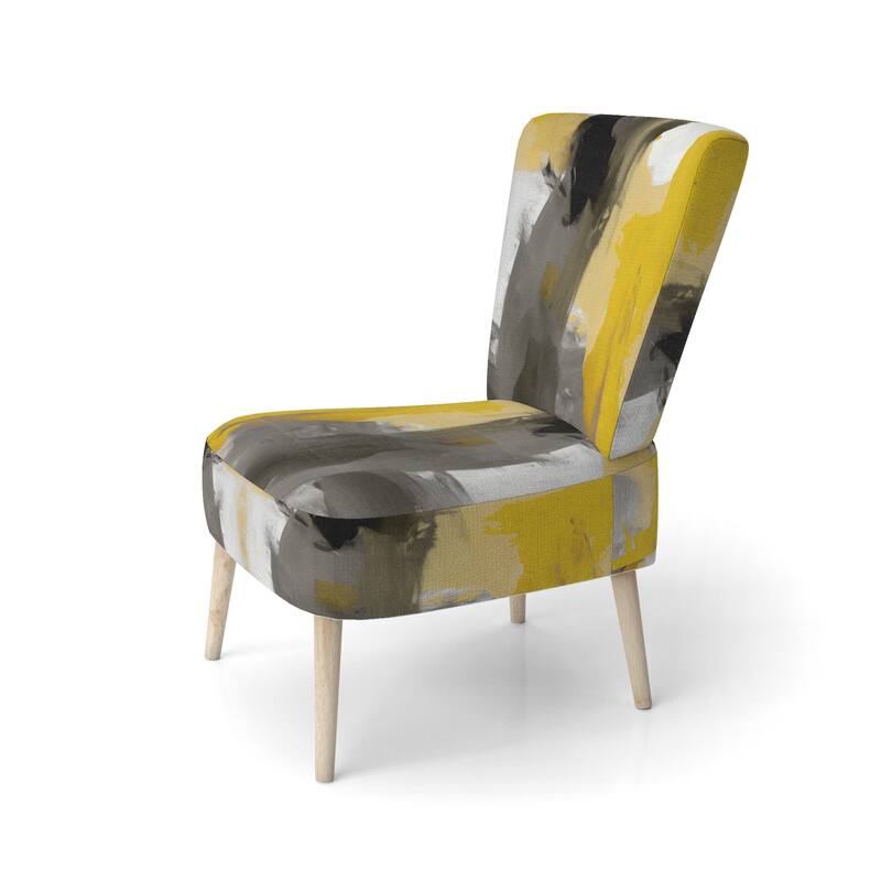 Designart "Mustard Yellow And Vivid Gray II" Upholstered Abstract Accent Chair and Modern & Contemporary Arm Chair