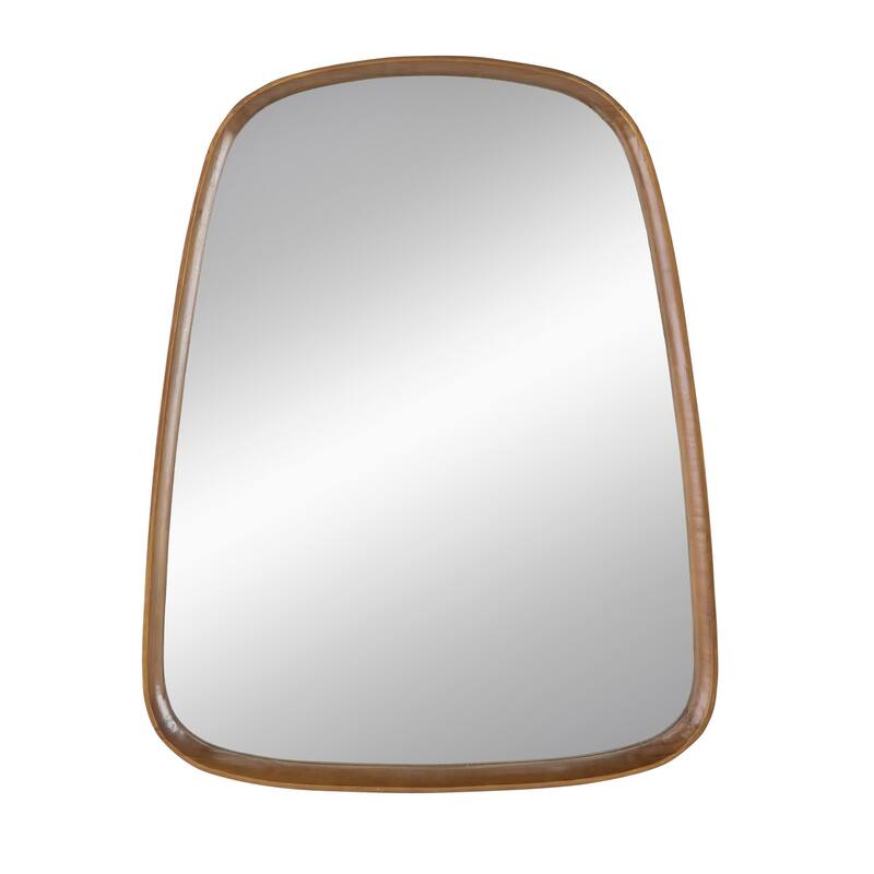 Roe 27 Inch Wall Mirror, Brown Curved Pine Wood Frame, Minimalistic