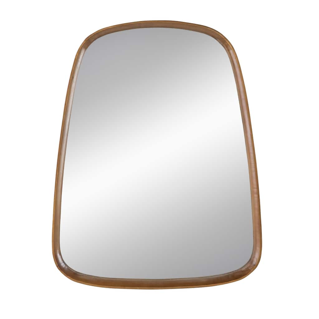 Roe 27 Inch Wall Mirror, Brown Curved Pine Wood Frame, Minimalistic