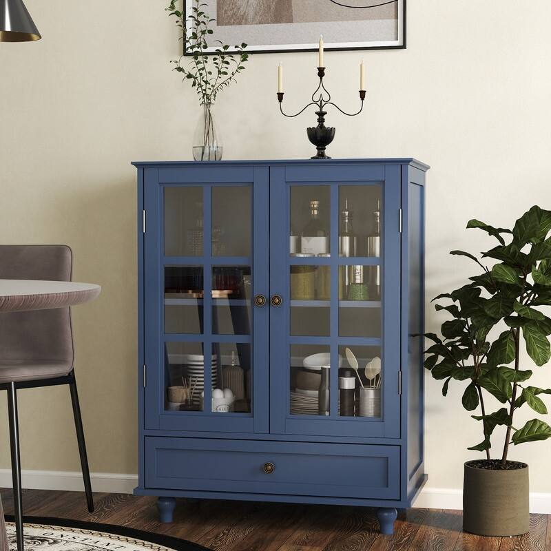 Modern Buffet Cabinet with Adjustable Shelves and Display Glass Doors for Versatile Living Room Storage