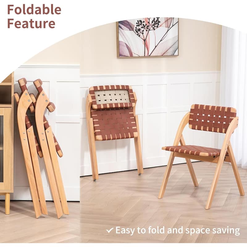 Wooden Stackable Dining Folding Chairs with Padded Seats(Set of 2)