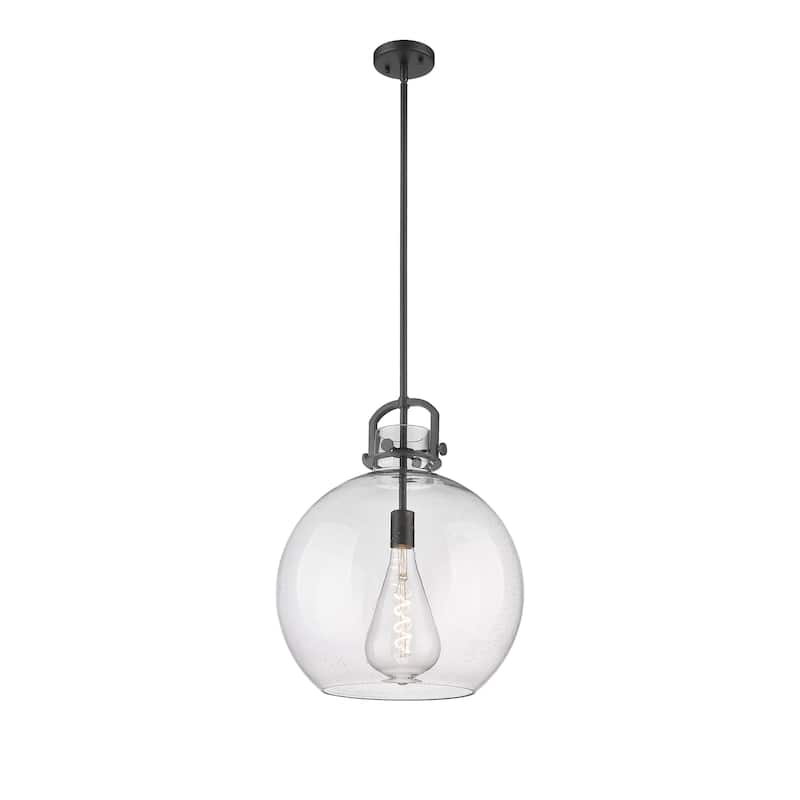 Innovations Lighting Newton Sphere - 1 Light 16" Stem Hung Pendant - Seedy/Matte Black