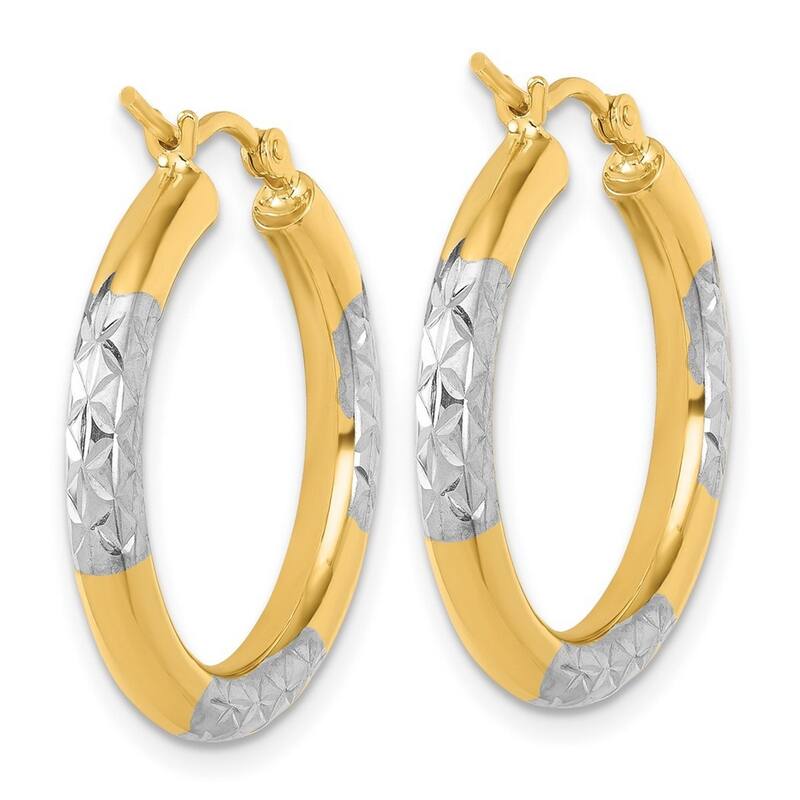 Curata 14k Yellow Gold Rhodium Sparkle Cut Hoop Earrings - 25x25mm