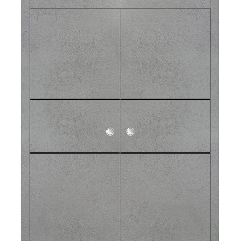 French Double Pocket Doors 36x80 Planum 0014 Concrete with Kit Trims Rail - 84" x 80" ( 2* 42x80)