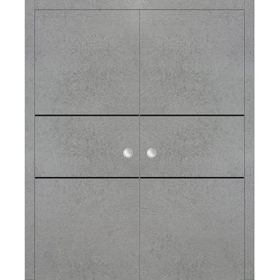 French Double Pocket Doors 36x80 Planum 0014 Concrete with Kit Trims Rail