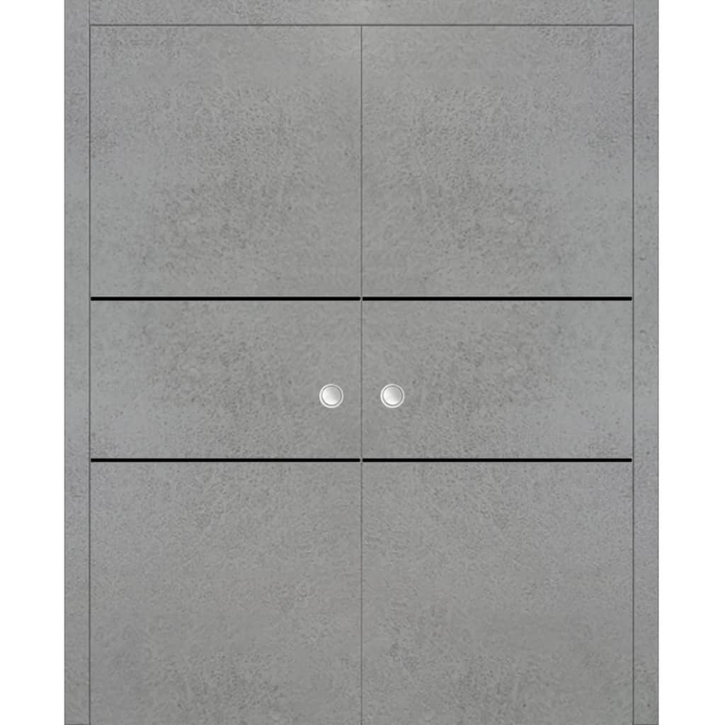 French Double Pocket Doors 36x80 Planum 0014 Concrete with Kit Trims Rail