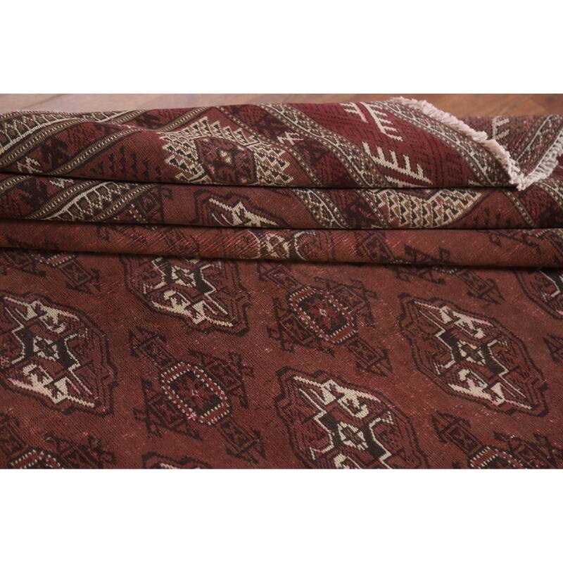 Hand Knotted Oriental 100% Wool Carpet Traditional All-Over Red Bokhara Area Rug - 12' 3'' X 8' 0''