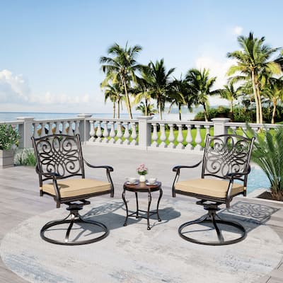 Clihome Outdoor Chair Cast Aluminum Flower-Shaped Backrest Swivel Chairs, Set of 2