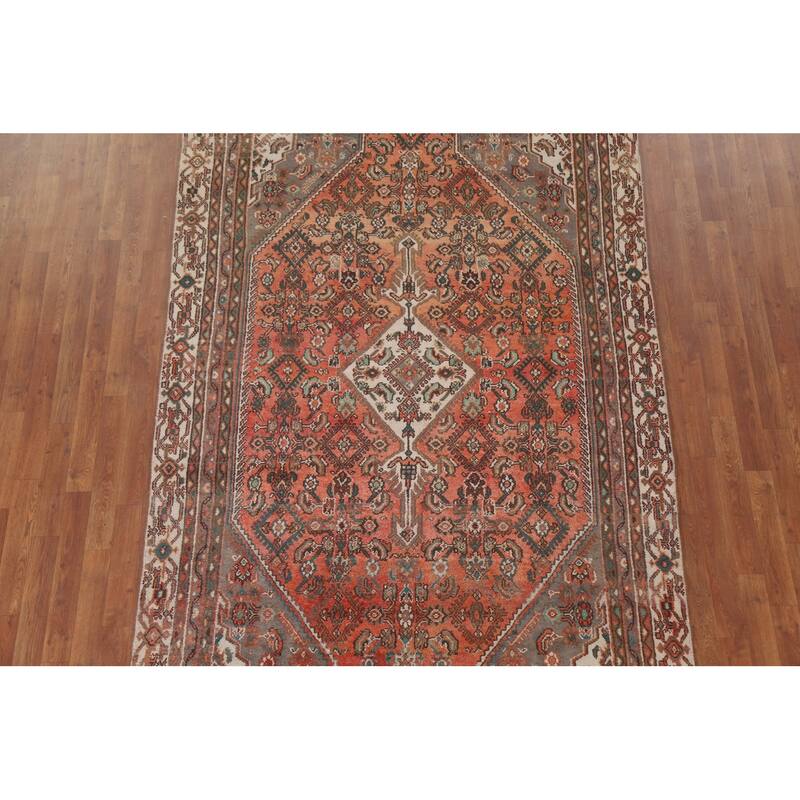 Hand Knotted Oriental 100% Wool Carpet Traditional Medallion Red Hamedan Area Rug - 9' 0'' X 5' 8''