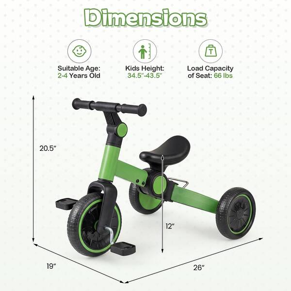 dimension image slide 0 of 2, Gymax 5-In-1 Toddler Bike Kids Balance Bike w/ Removable Pedals