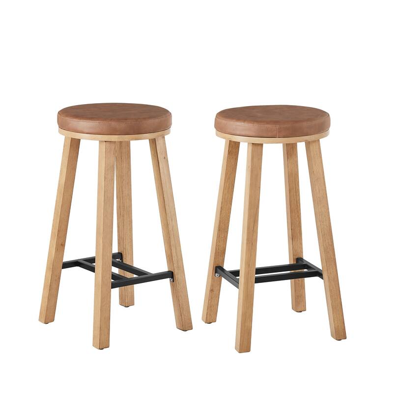 Bower home Upholstered Round Wood Counter Stool - Set of 2 - Bar Height