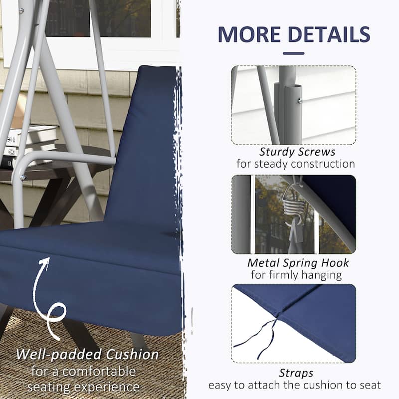 Outsunny 2 Person Porch Swing with Stand, Outdoor Swing with Canopy, Pivot Storage Table, 2 Cup Holders, Cushions for Patio,
