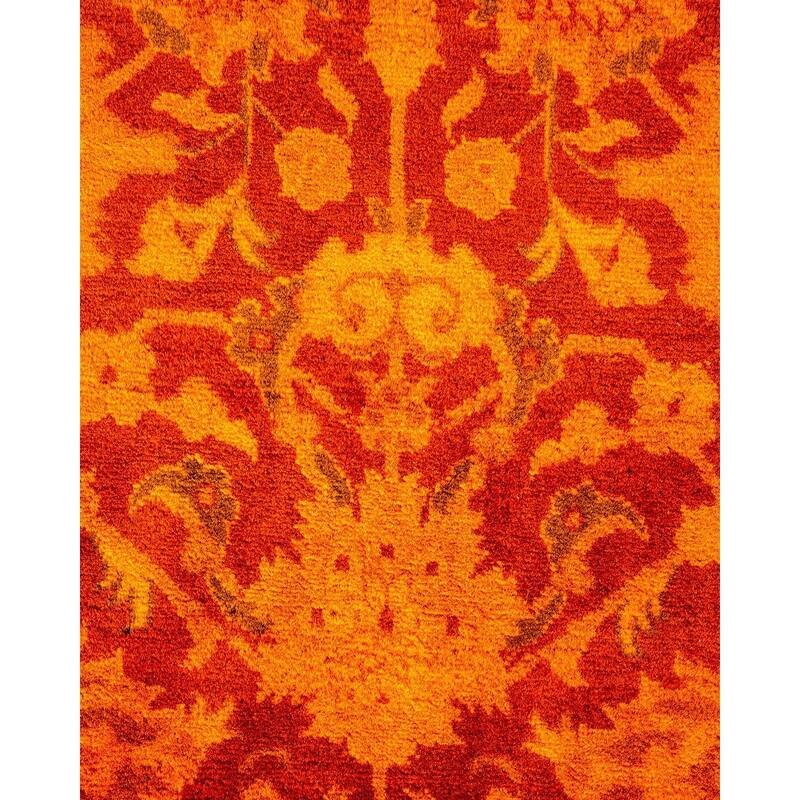 Overton Hand Knotted Wool Vintage Inspired Modern Contemporary Overdyed Orange Area Rug - 8' 10" x 12' 4"