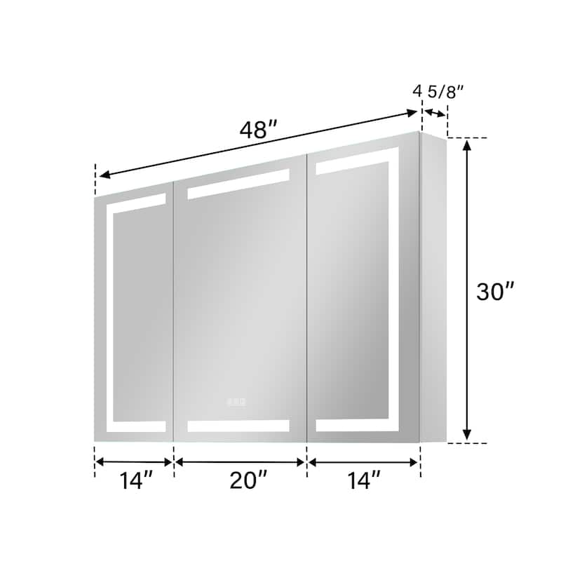 30" H Recessed or Surface LED Mirror Cabinet with Adjustable Glass Shelves,Defogger, Dimmer And Outlets & USB Ports