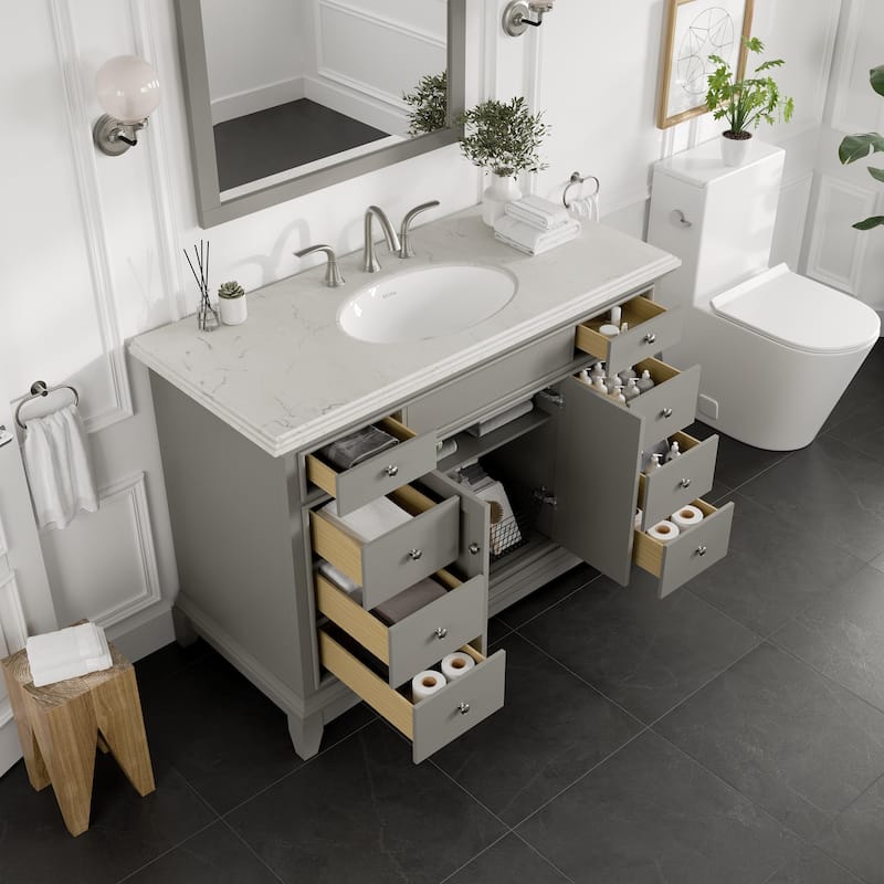 Eviva Elite Stamford 42" Gray Bath Vanity with Carrara Quartz Top