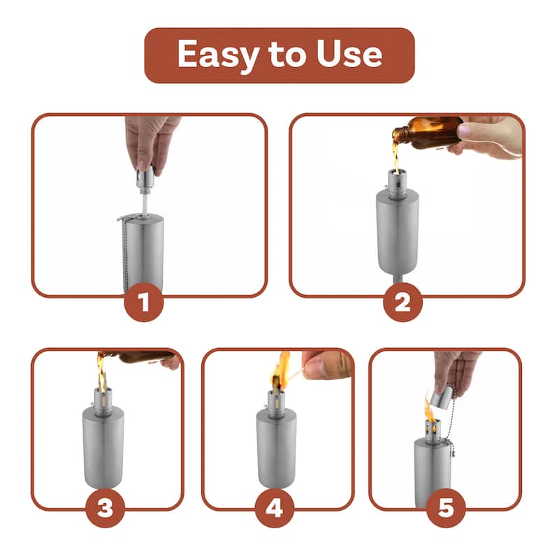 Tabletop Torch Lamp- 10.5" Stainless Steel Outdoor Fuel Canister Flame Light for Citronella Pure Garden