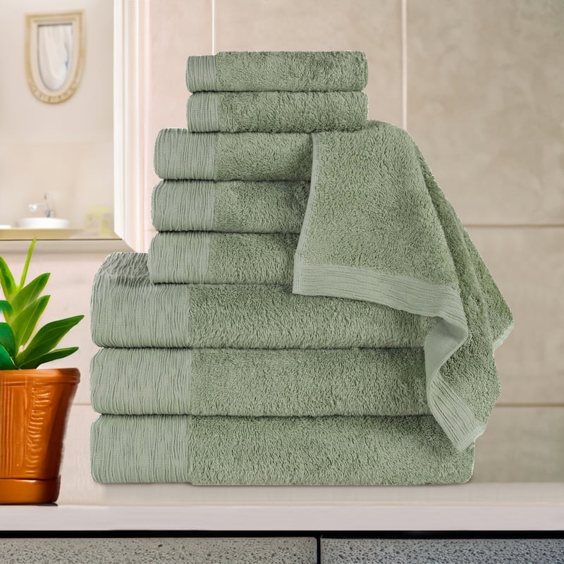 Superior Sierra Rayon From Bamboo Cotton Blend 9 Piece Bathroom Towel Set - Green