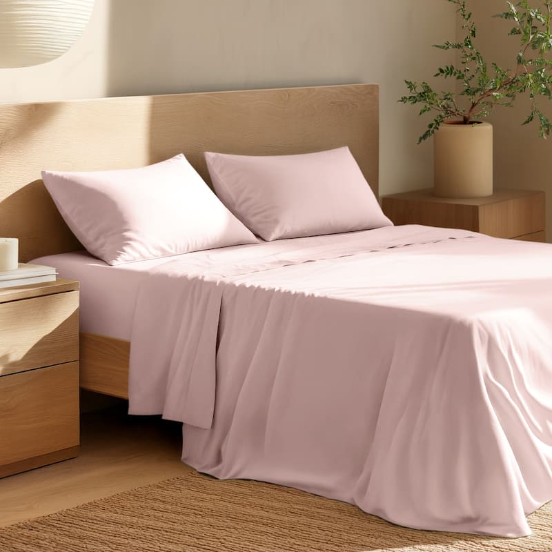 Bare Home Organic Cotton Sheet Set - Crisp Percale Weave - Twin - Dusty Pink