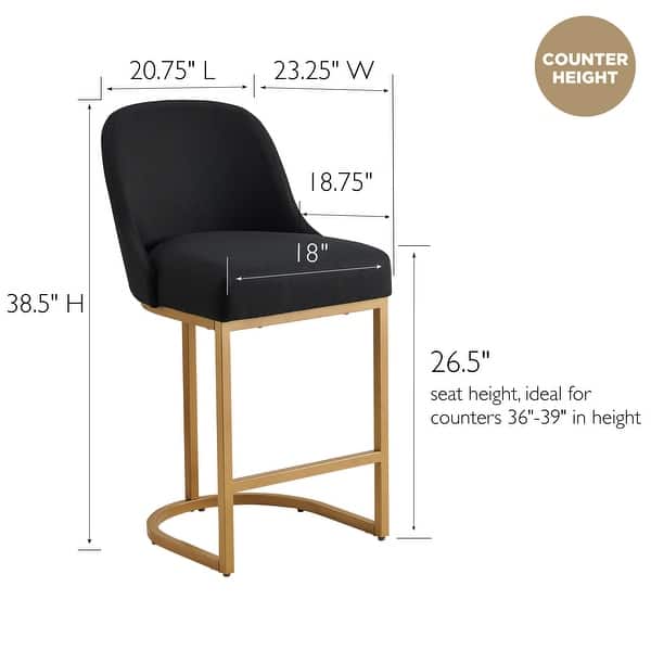 dimension image slide 1 of 7, Leick Home Upholstered Barrelback Counter Stool with Metal Base