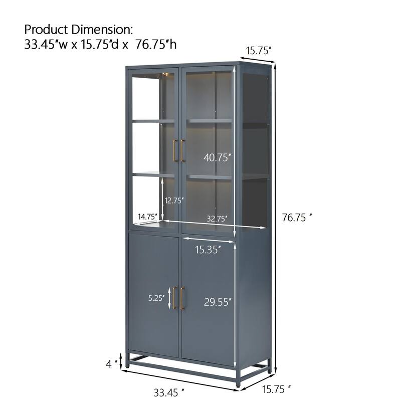 76.75" Tall Curio Cabinet - 3-Sided Glass Display Case with LED Lights - Steel Frame Showcase for Collectibles, Figures