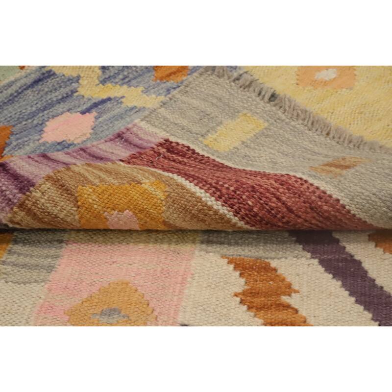 Hand Woven Oriental 100% Wool Carpet Southwestern Tribal Multi-Colored Kilim Runner Rug - 11' 10'' X 2' 7''