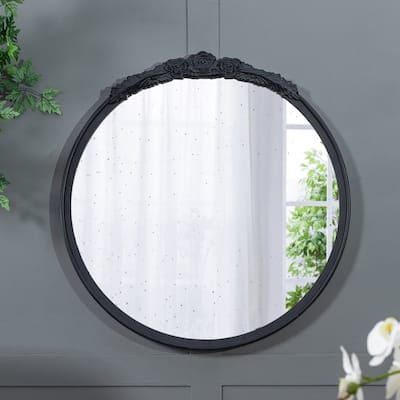 Round Hand Carved Rose Antique Wall Mirror