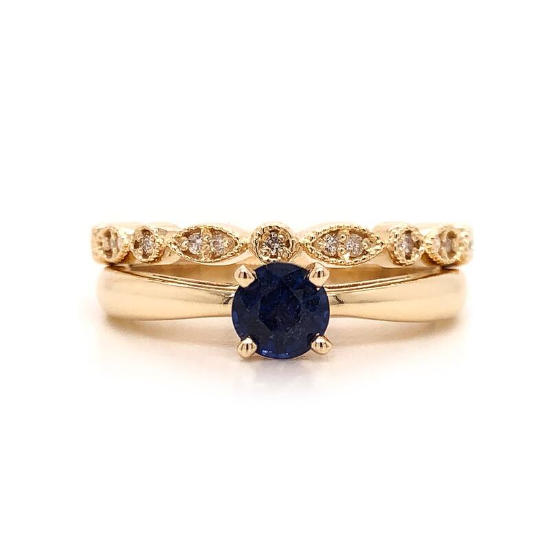 Auriya 14k Gold 1/2ctw Vintage Solitaire Sapphire Engagement Ring Set 1/6ctw